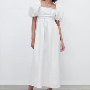 Zara Draped Poplin Puff Sleeve Dress - NWT